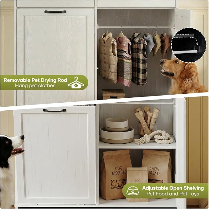Furnaza Pet Feeding Station with 4 Bowls, Dual Doors Dog Cabinet Storage | White 39.7"W Dual Doors Pet feeding station with storage for dogs and cats, Pet Food Storage for Kitchen, Living Room - Image 5