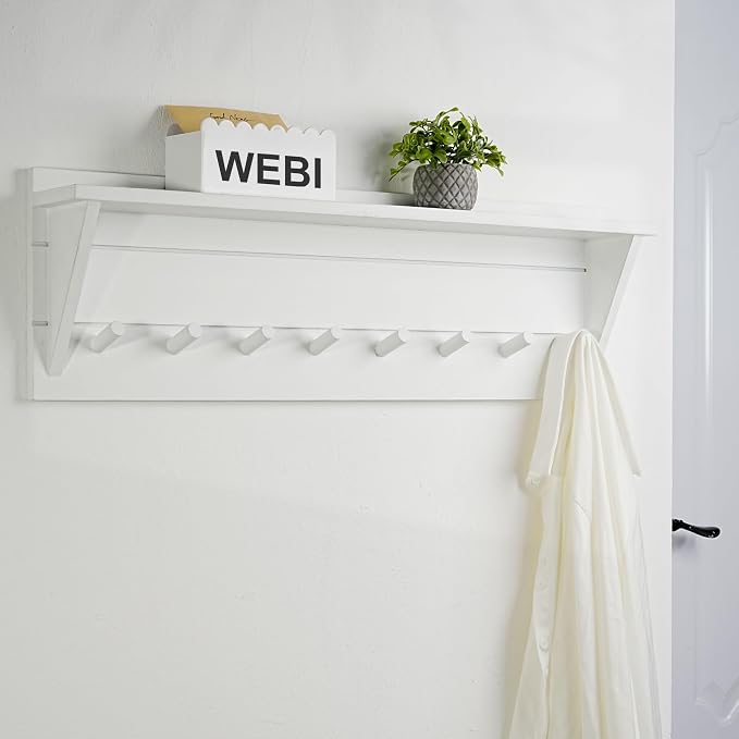 WEBI Coat Rack Wall Mount with Shelf,8 Peg Hooks,34" Long Entryway Wall Shelf with Hooks Underneath for Hanging Coats,Caps,Jacket,Clothes,White - Image 4