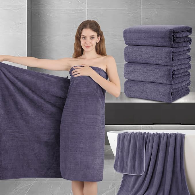 Extra Large Bath Sheet Set of 4,Ultra Soft Fluffy Towel,35”x 70”Oversized Bath Towel Set,Premium Microfiber Bathroom Towel Set Highly Absorbent Quick Dry Shower Towel for Bathroom,Hotel,Spa (Purple) by JessyHome