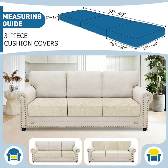 MAXIJIN Waterproof Couch Cushion Covers Individual Sofa Seat Cushion Cover Stretch Sectional Sofa Slipcovers with Elastic Bottom for Dogs Pets (3 Pieces for Seat or Backrest, Beige) - Image 2