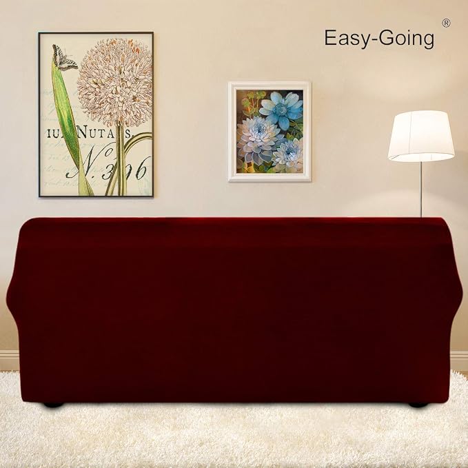 Easy-Going Stretch Couch Covers for Sofa Washable Large Wine | 1-Piece Sofa Covers for 3 Cushion Couch Furniture Protector Couch Slipcover Soft with Bottom for Kids Pets - Image 4