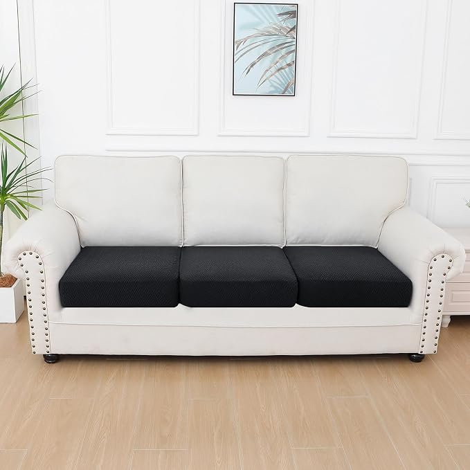Smiry Waterproof Couch Cushion Covers, Non Slip Seat Cushion Covers | Stretch Jacquard Sectional Sofa Slipcover, Washable Elastic Furniture Protector for Pets, Kid, 3 Pieces, Black - Image 5