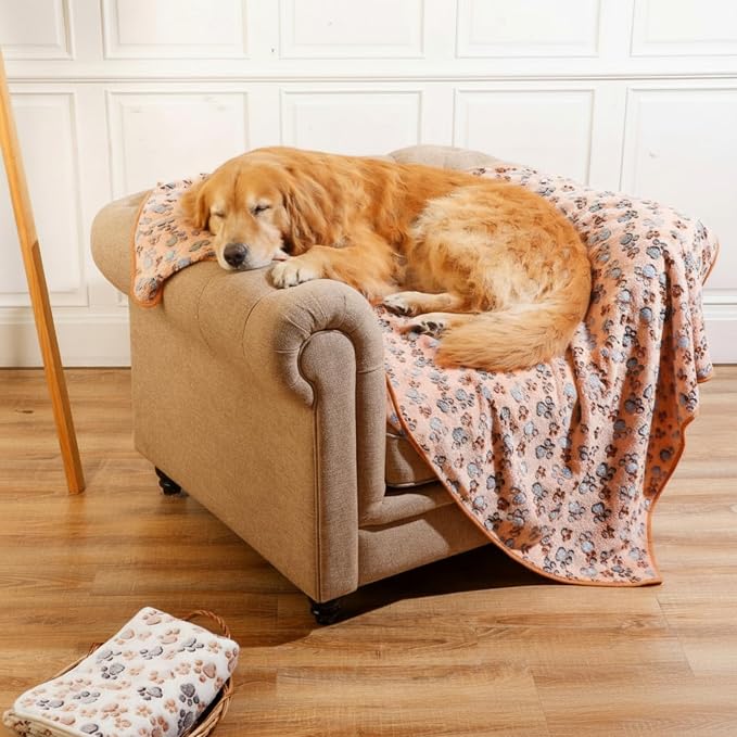 Tatuo 4 Pack Fleece Dog Blankets for Puppy Cats Multi-Size Sleep Mat for Pet Guinea Pig Soft Washable Warm Crate Bed Puppy Teething Toys Print Pattern Blanket Indoor(Mixed Color,36 x 36 Inch,Paw) - Image 2