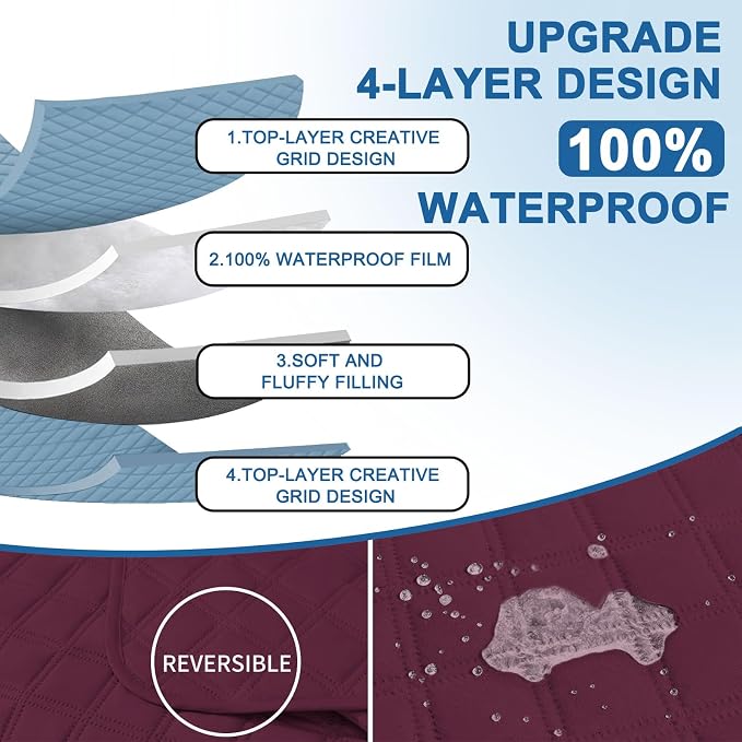 Waterproof Sectional Couch Covers for Dogs, Reversible L Shaped Couch Cover, Chaise Lounge Cover for Sectional Sofa, Sofa Covers Washable Sectional for Pets Dog Cat (Small, Burgundy) - Image 4
