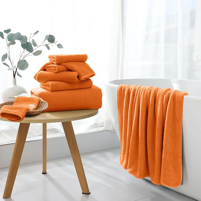 Extra Large Bath Sheet 4 Piece (35"x70")-Ultra Soft Oversized Bath Towel,Bath Sheet Set for Bathroom Hotel,Highly Absorbent Quick Dry Shower Towel Set for Adults,Bathroom Towel-Orange - Image 3