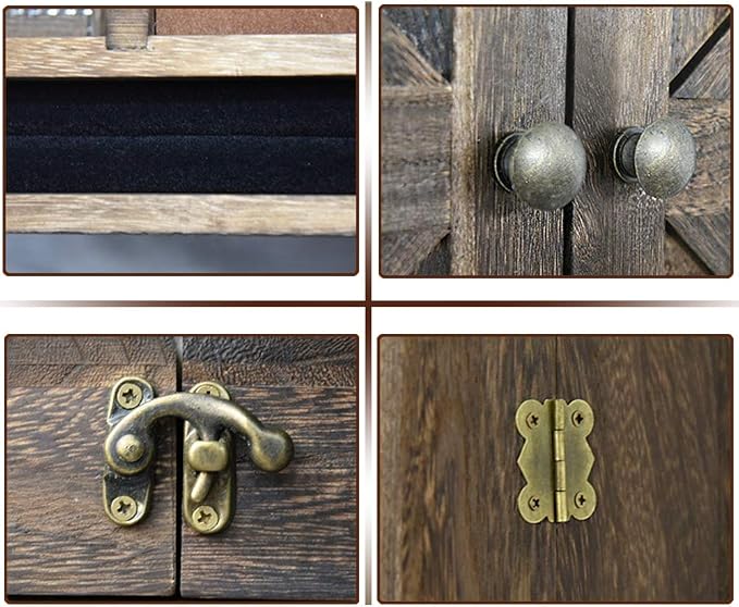 GLANT Rustic Wall Mounted Jewelry Organizer with Wooden Barndoor Decor,Wooden Wall Mount Holder,Jewelry holder for Necklaces, Earings, Bracelets, Ring Holder. Includes matching hook organizer (Rustic) - Image 6