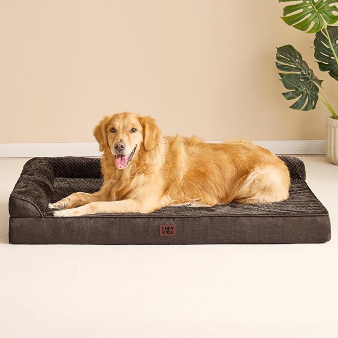 EHEYCIGA XXL Dog Bed Memory Foam, Orthopedic Giant Dog Bed Jumbo with Washable Removable Cover, Waterproof Pet Sofa Couch with Nonskid Bottom, 48x35x7.5, Brown - Image 9