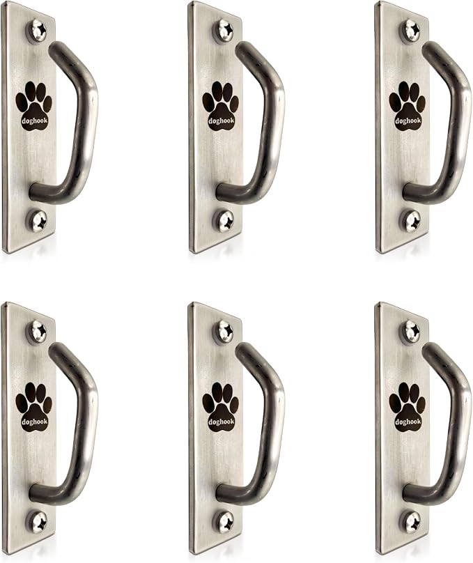 Canine Hitch- Secure Dog Leash Parking Mounted Indoor – Outdoor Wall Hook - Tie Out Stainless Steel Practical Lead Management for Home & Business, Slim Compact 6 Pack by Doghook