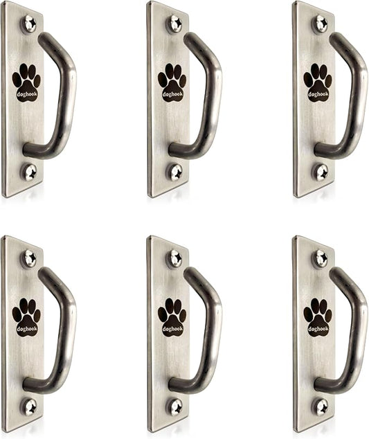 Canine Hitch- Secure Dog Leash Parking Mounted Indoor – Outdoor Wall Hook - Tie Out Stainless Steel Practical Lead Management for Home & Business, Slim Compact 6 Pack by Doghook