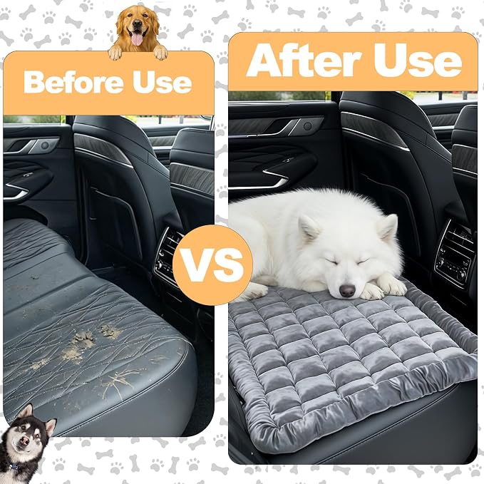 Dog Car Seat Cover for Back Seat, Sliver Gray Flannel Pet Bed Mat, Non-Slip Waterproof Bottom, Washable Dog Bed & Seat Protector for Cars SUVs Trucks, Fits Backseat Extenders - Image 3