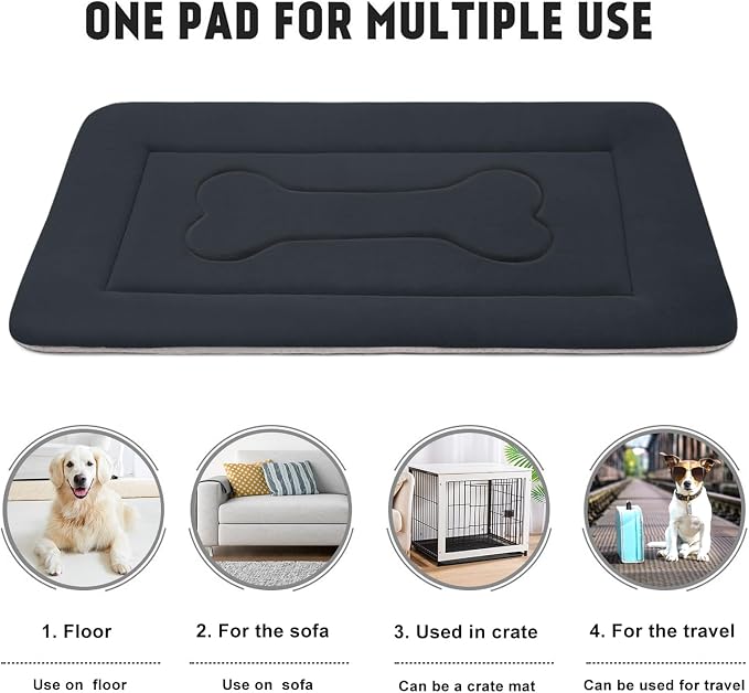 Dog Bed Soft Dog Crate Pad Mat for Medium/Large Dogs, 36 in Non-Slip Bottom Washable Dog Sleeping Mattress Pet Beds Cat Bed Kennel Pad, Dark Blue Gray - Image 4