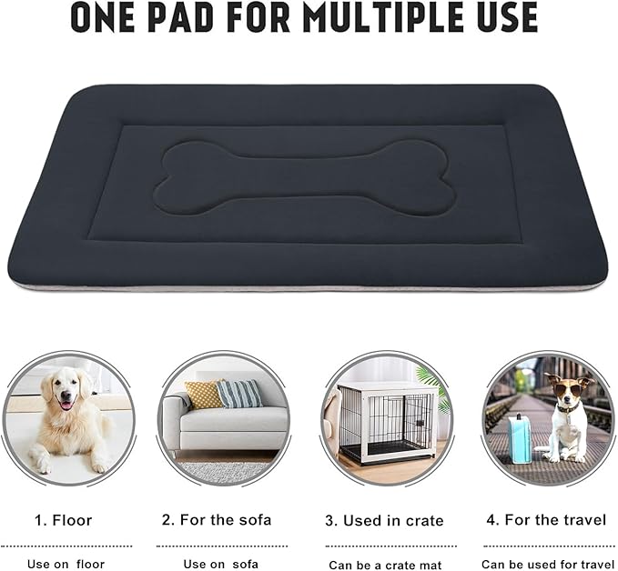 Extra Large Dog Bed Soft Dog Crate Pad Mat, 48 in Non-Slip Bottom Washable Dog Sleeping Mattress Pet Beds Cat Bed Kennel Pad, Dark Blue Gray - Image 4