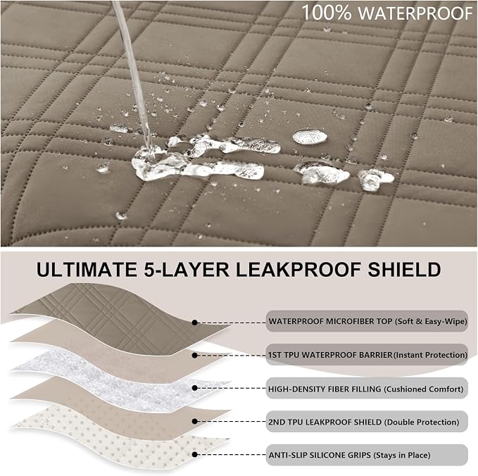 100% Waterproof Couch Cover for Dogs, Anti-Slip Washable Sofa Cover with Elastic Straps & Side Pockets, Durable Furniture Protector for Kids & Pets (Loveseat 46", Camel) - Image 2