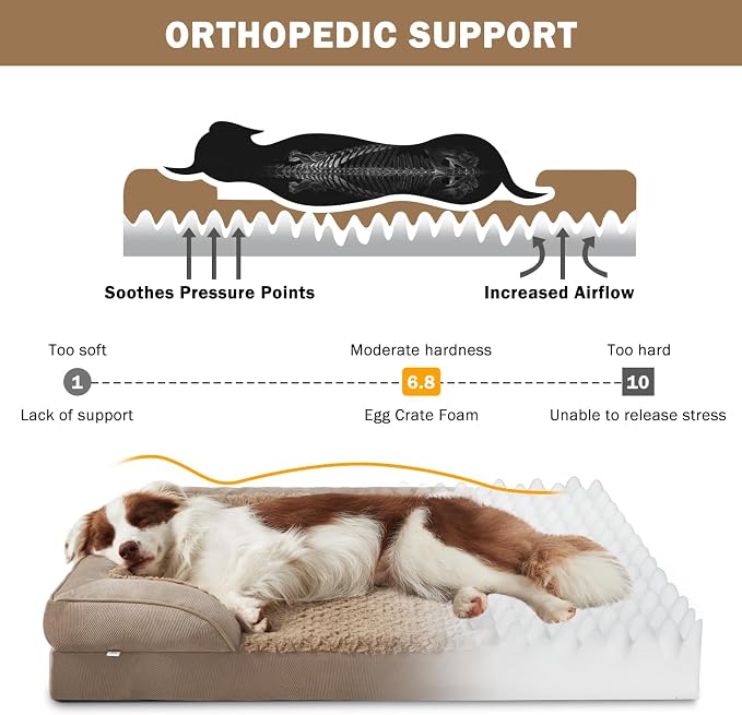 INVENHO Orthopedic Dog Beds Large Sized, XL Washable Dog Sofa with Egg-Crate Foam, Waterproof Lining and Non-Skid Bottom - Image 2