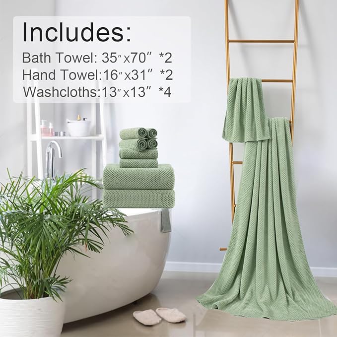 8-Piece Green Bath Towels Set,2 Oversized Large Bath Towels Sheet,2 Hand Towels and 4 Washcloths - 600 GSM Soft Luxury Towel Set,Highly Absorbent Quick Dry Towel Collection for Bathroom,Hotel and Spa - Image 6