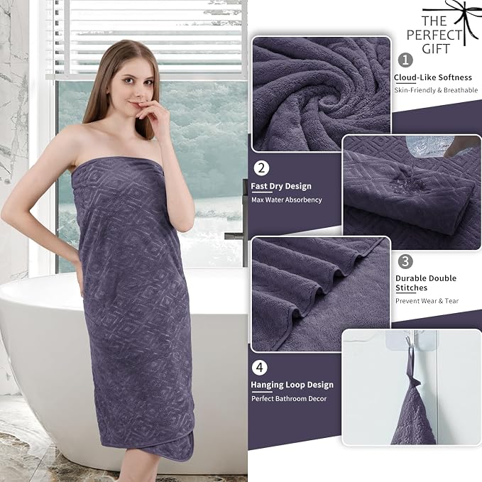 Bath Towel Set of 4 Extra Large Bath Sheet 35"x70" Oversized Bath Towel Soft Microfiber Bathroom Towel for Adults Highly Absorbent Quick Dry Towel Set for Bathroom,Hotel,Shower Bath Sheet Towel Plum - Image 2