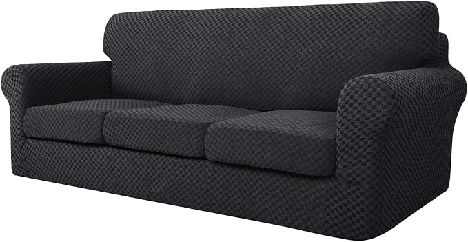 YEMYHOM Latest Checkered 4 Pieces Couch Covers for 3 Cushion Couch Extra Large High Stretch Thickened Sofa Cover for Dogs Furniture Protector Sofa Slipcovers (Black Checkered), 91"-110"(3 Cushions) by YEMYHOM