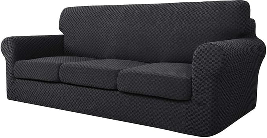 YEMYHOM Latest Checkered 4 Pieces Couch Covers for 3 Cushion Couch Extra Large High Stretch Thickened Sofa Cover for Dogs Furniture Protector Sofa Slipcovers (Black Checkered), 91"-110"(3 Cushions) by YEMYHOM