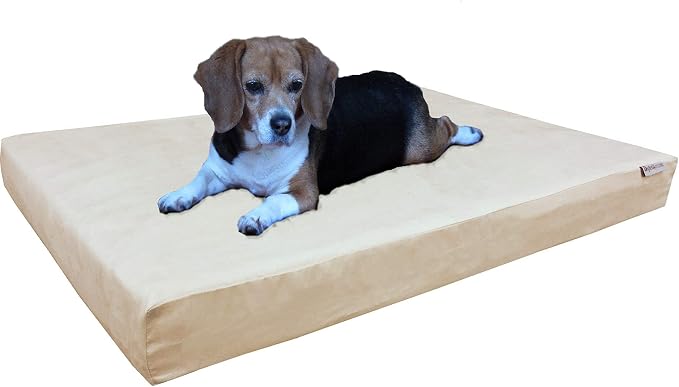 Dogbed4less Orthopedic Memory Foam Dog Bed with Suede Khaki Cover, Waterproof Liner and Extra Pet Bed Case, Fit Large 42"X28" Crate by Dogbed4less