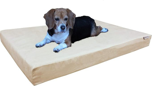 Dogbed4less Orthopedic Memory Foam Dog Bed with Suede Khaki Cover, Waterproof Liner and Extra Pet Bed Case, Fit Large 42"X28" Crate by Dogbed4less