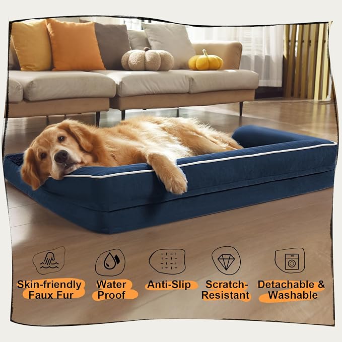 MEKIY Orthopedic Waterproof Dog Bed with Bolster for Extra Large Size Dogs | Pillow Support for Neck Relief, Egg Crate Foam, Waterproof Liner, Anti-Slip Bottom, Removable Bolster Cover, 48 x 33 Inch - Image 6