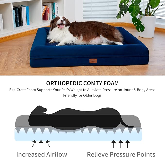 Orthopedic Dog Bed Waterproof Pet Sofa for Large Sized Dogs | 360 Degree Bolster Support, Egg Crate Foam, Waterproof Liner, Anti-Slip Bottom, Machine Washable Cover, 36 x 27 Inch - Image 2