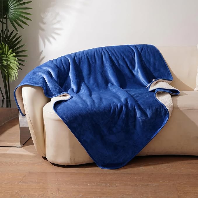 Sunheir Waterproof Dog Blankets for Large Dogs - Cat Blanket Washable for Couch Protection, Soft Sherpa Fleece Puppy Throw Blanket to Prevent Urine Leaks & Protects Furniture, 40"X 50", Blue by SUNHEIR