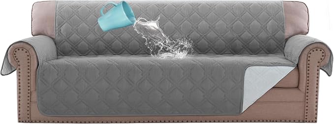 H.VERSAILTEX 100% Waterproof Couch Cover 4 Seater Sofa Slipcover Furniture Protector for Pets Kids Children Dog Cat with Non-Skid Backing (Oversized Sofa, Dove Grey) by HVERSAILTEX