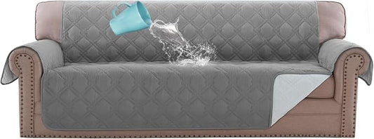 H.VERSAILTEX 100% Waterproof Couch Cover 4 Seater Sofa Slipcover Furniture Protector for Pets Kids Children Dog Cat with Non-Skid Backing (Oversized Sofa, Dove Grey) by HVERSAILTEX
