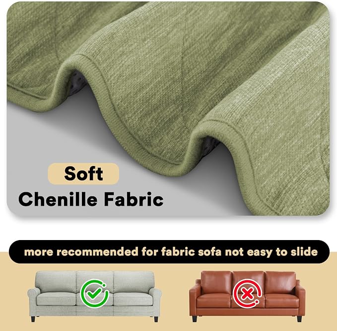 PrinceDeco Couch Covers for Dogs Chenille Sofa Covers for 2 Cushion Washable Quilted Checkered Fuzzy Pet Couch Cover Soft Couch Protector Non-Slip Sofa Pads for Puppy Cat Kids(34.5" x 60", Green) - Image 6