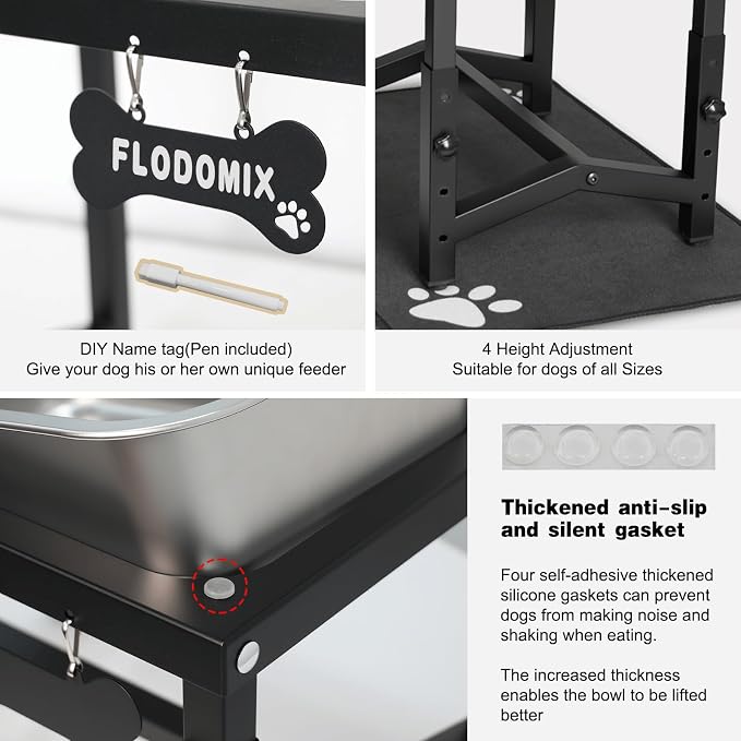 2.8 Gallon Elevated Large Dog Water Bowl, 4 Adjustable Height 10.5-15.8'' Raised Stainless Steel Bowl Stand with Anti-Slip Mat for Large Breed, Metal Dog Feeding Station for Relief Joint Pressure - Image 5
