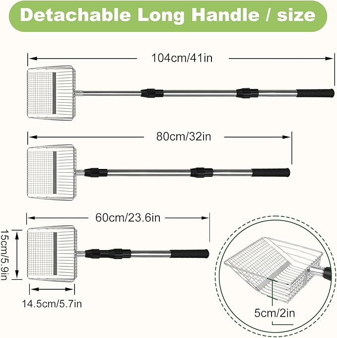 XBX Long Handle Cat Litter Scoop with Holder, Adjustable Extendable Metal Litter Scooper, Stainless Steel Shovel Sifter for Litter Box Cleaning, Durable Cat Pooper Scooper for Home Use - Image 3