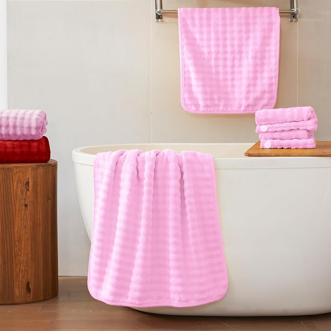 COZYART Lint Free 8 Pcs Bathroom Towels Set Ultra Soft Microfiber Pink | Ultra Fluffy, Thick, Highly Absorbent, Quick Dry, No Shedding, No Pilling, Fade Resistant, Durable, Long-lasting - Image 7