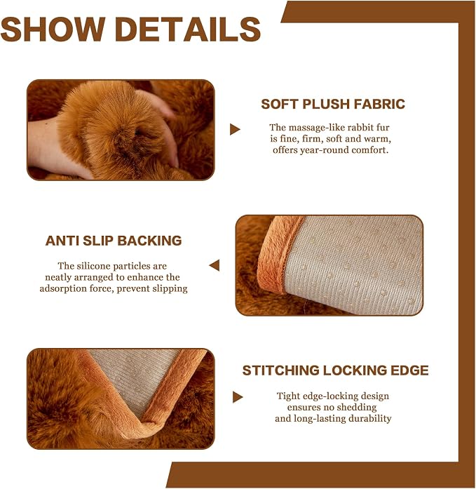 DREAMINGO Faux Fur Couch Seat Cover, Soft Plush Sofa Covers for Pet Washable, Non Slip Furniture Protector for 3 Cushion Couch Sofa Sectional, 35.4x94.5 Inch, Brown - Image 4