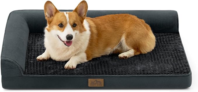 COZY KISS Orthopedic Dog Bed for Large Medium Size Dog, Dogs Crate Bed, L Shaped Foam Anti-Slip Bottom Pet Cat Sofa with Washable Removable Cover, Suitable for Pet Up to 75 lbs, 36x27x6.5 inch, Black by COZYKISS