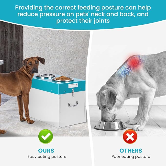 Elevated Dog Bowls with Storage Large Breed 15" H Raised Dog Bowl | 2 In 1 Pet Food Storage Container & Feeder, Galvanized Pet Feeder Feeding Station, Waterproof, Leak-proof, Holds Up To 45 Lbs - Image 3
