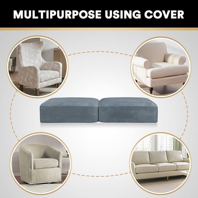 PrinceDeco Velvet Stretch Couch Cushion Cover Soft Cushion Slipcover for Chair Loveseat Sofa Furniture Protector Seat Cushion Sofa Cover (Each Width Up to 29.5", Stone Blue) - Image 6