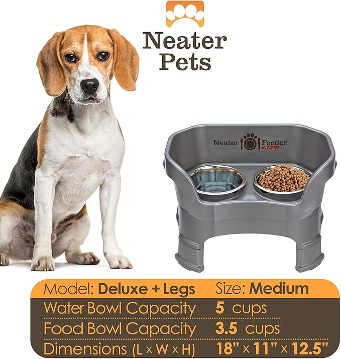Neater Feeder Deluxe Mess-Proof Elevated Dog Bowls for Medium Dogs (19–40 lbs), 2 Height Adjustable (10” & 12.5”) No-Spill Raised Dog Bowl Stand, Stainless Steel Food Bowl Set, Made in USA, Gunmetal - Image 4