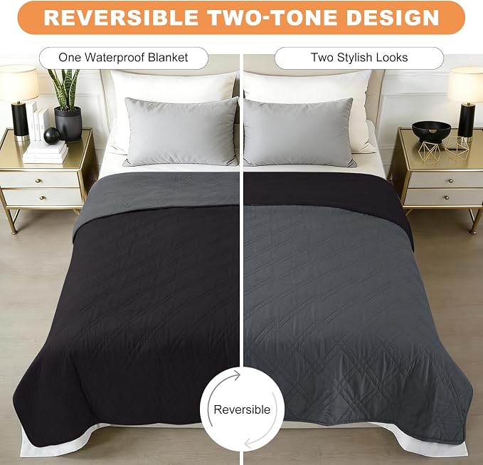 100% Waterproof Dog Bed Cover Pet Blanket(35"x71"),7-Layer Reversible Washable Sofa Couch for Furniture Car (Black+Blackish Gray) - Image 3