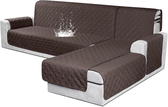 VANSOFY Sectional Couch Covers 100% Waterproof L Shaped Sofa Slipcover 3pcs Reversible Chaise Lounge Cover for Sectional Sofa Furniture Protector Cover for Pets Cat Dog(Large, Chocolate) by VANSOFYFURNITURECOVERS