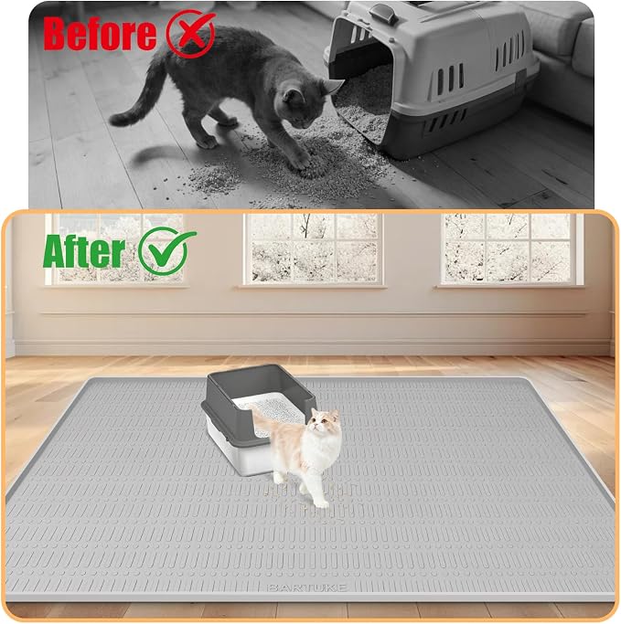 Silicone Cat Litter Mat 47" x 35" Cat Mat for Litter Box, Light Grey | Extra Large Cat Litter Trapping Mat for Floor, Waterproof, Non-Slip Kitty Litter Box Mat with Raised Edge, Easy to Clean - Image 4