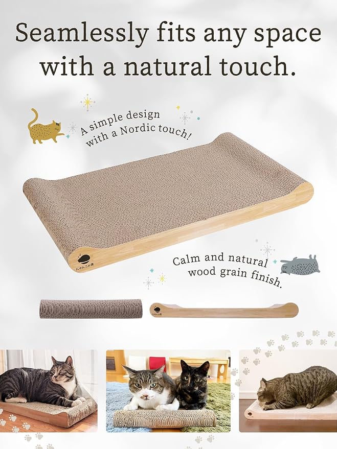 NyankonoYado No Mess & 1-Year Durable Cat Scratcher, Cardboard Scratch pad Bed Vet-Approved, Extra-Wide Reversible Cardboard, High Durability & Low Debris, for Large or Overweight Cats, Indoor - Image 6