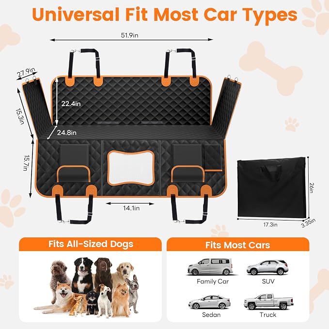 Dog Seat Cover for Back Seat, Hard Bottom Car Seat Cover for Dogs | Back Seat Extender Holds 500 lbs, Waterproof Back Seat Pet Cover for Dogs, Dog Hammock Travel Accessories for Car,SUV,Truck - Image 8