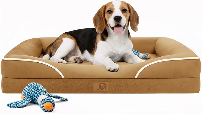 Homemate Dog Bed Medium Size Dog 28x23 inch with Orthopedic Foam Waterproof Outdoor Pet Cat Bed Sofa Supplies with Toy Dogs Crate Pad Couch with Removable Washable Cover & Non-Slip Botton Brown | Large Dogs Bed with Non-Slip Botton & Removable Washable... by Homemate