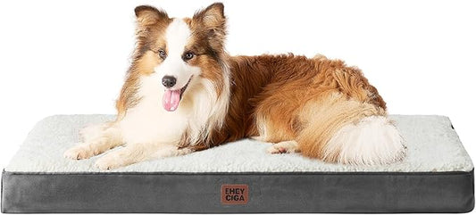 EHEYCIGA Orthopedic Dog Bed Large with Removable Washable Cover, 35IN Beige | Egg Crate Foam Support, Durable Oxford fabric, Non-Slip Bottom, Machine Washable, Soft Waterproof Plush Pet Bed Mat For Crate by EHEYCIGA