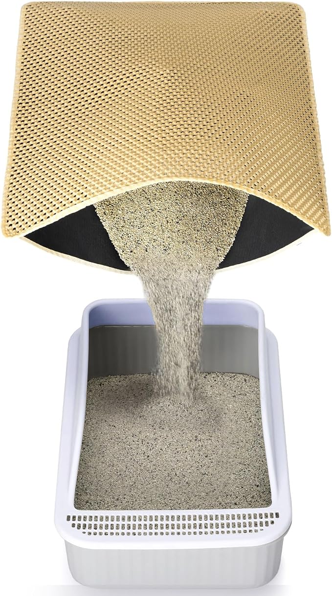Cat Litter Mat Litter Trapping Mats, Large Kitty Litter Box Mat, 35x25in | Double-Layer Honeycomb Litter Catcher Mat to Less Mess, Waterproof and Non-Slip Bottom, Keeps Floor Clean(Khaki) by Unknown