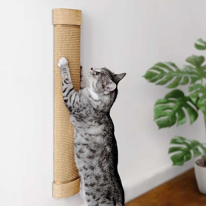 7 Ruby Road Wall Mounted Cat Scratcher, Replaceable Sisal Scratching Post | For Indoor Cats & Large Breeds — 29.5" Tall, Solid Pine with Natural Woven Sisal, No Glue or Staples, Easy Wall Mount by 7RUBYROAD