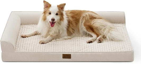 COZY KISS Orthopedic Dog Bed for Extra Large Dog 44x32 inch, XL Pet Sofa, Bolster Foam Bed with Sides, Non-Slip and Egg-Crate Big Dog Couch Bed with Washable Removable Cover, Beige by COZYKISS