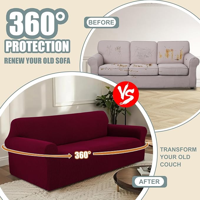 Stretch loveseat Covers Washable Sofa Slipcover, Burgundy | 1 Piece Couch Covers for Sofa Furniture Protector with Non Skid Foam and Elastic Bottom for Kids, Dogs - Image 4
