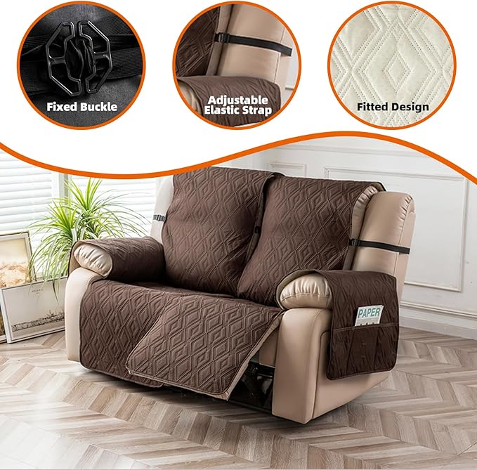Genina Waterproof Loveseat Recliner Cover Non-Slip, Sofa Cover for Reclining Couch 2 Seat, Washable Couch Cover Loveseat Furniture Protector Cover for Pets Dogs Kids (Chocolate, Recliner Loveseat) - Image 6